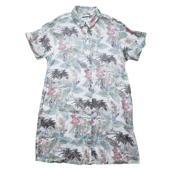Rachel Zoe 100% Linen Mini Dress Womens Large Floral Button Front Tropical - Picture 2 of 9